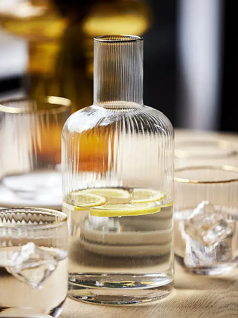 LYNGBY GLAS | Nom du produit : Set de gobelets 4 pièces avec bordure dorée PALERMO 35cl | Transparent