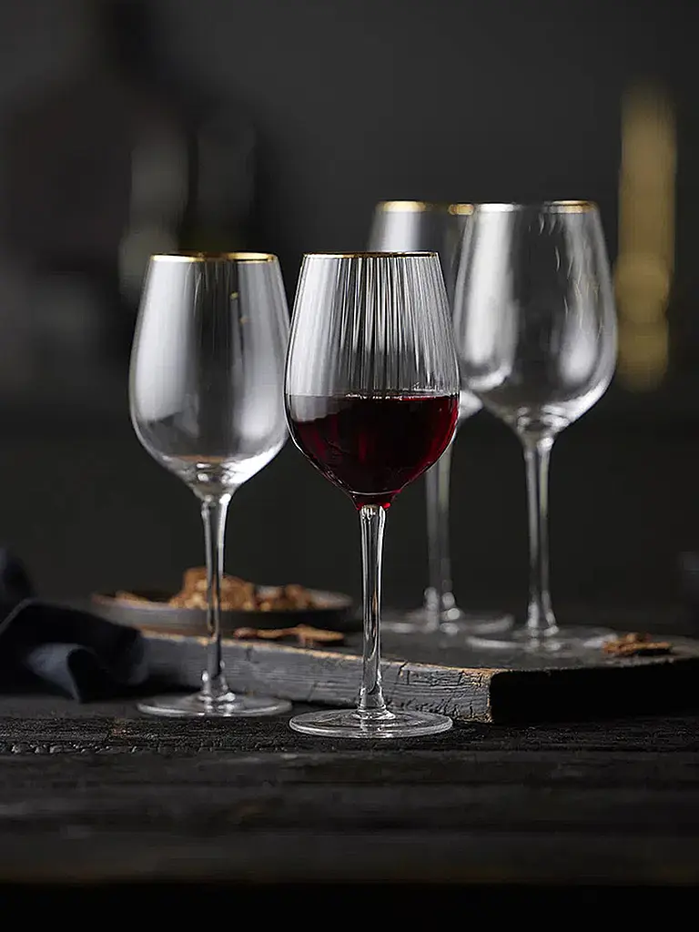 LYNGBY GLAS | Set de 4 verres à vin rouge avec bordure dorée PALERMO 40cl | Transparent
