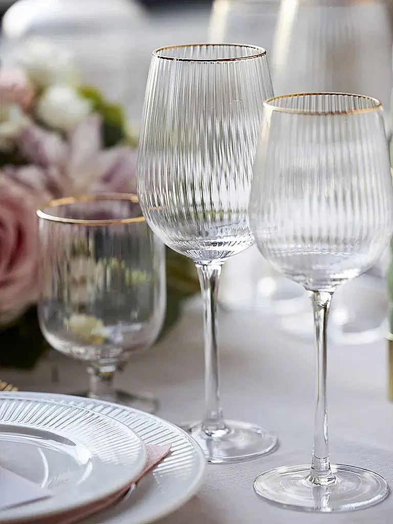 LYNGBY GLAS | Set de 4 verres à vin rouge avec bordure dorée PALERMO 40cl | Transparent