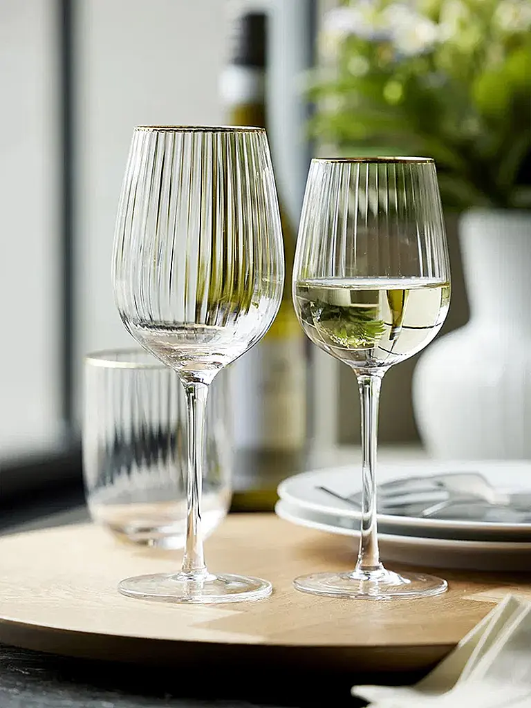 LYNGBY GLAS | Set de 4 verres à vin rouge avec bordure dorée PALERMO 40cl | Transparent