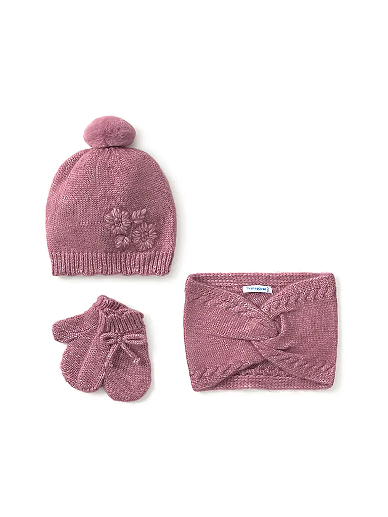 MAYORAL | Ensemble bébé 3 pièces bonnet, écharpe et moufles | rosa
