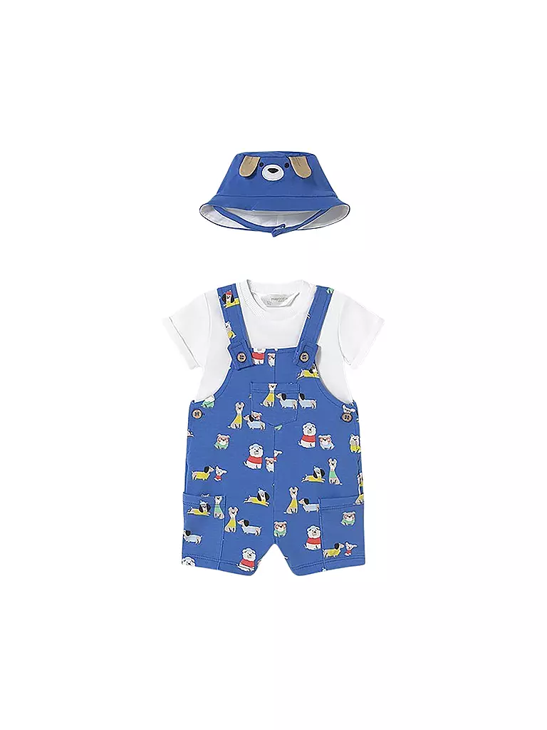 MAYORAL | Ensemble bébé 3 pièces T-shirt, salopette et chapeau | blau