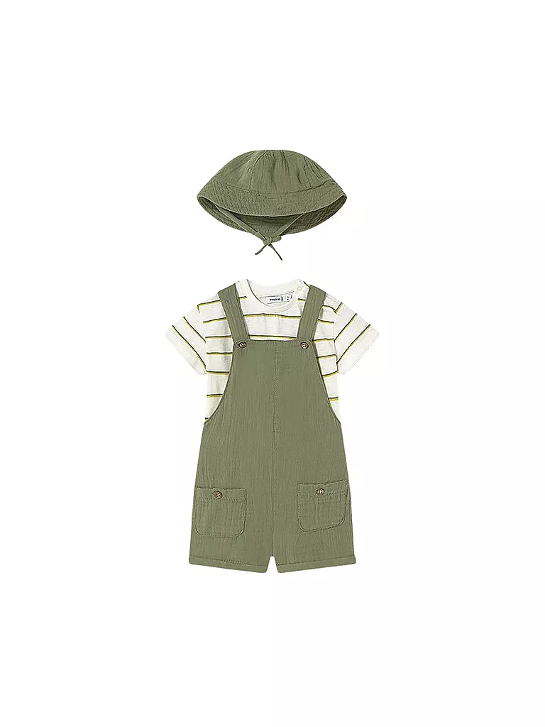 MAYORAL | Ensemble bébé 3 pièces T-shirt, salopette et chapeau | grün