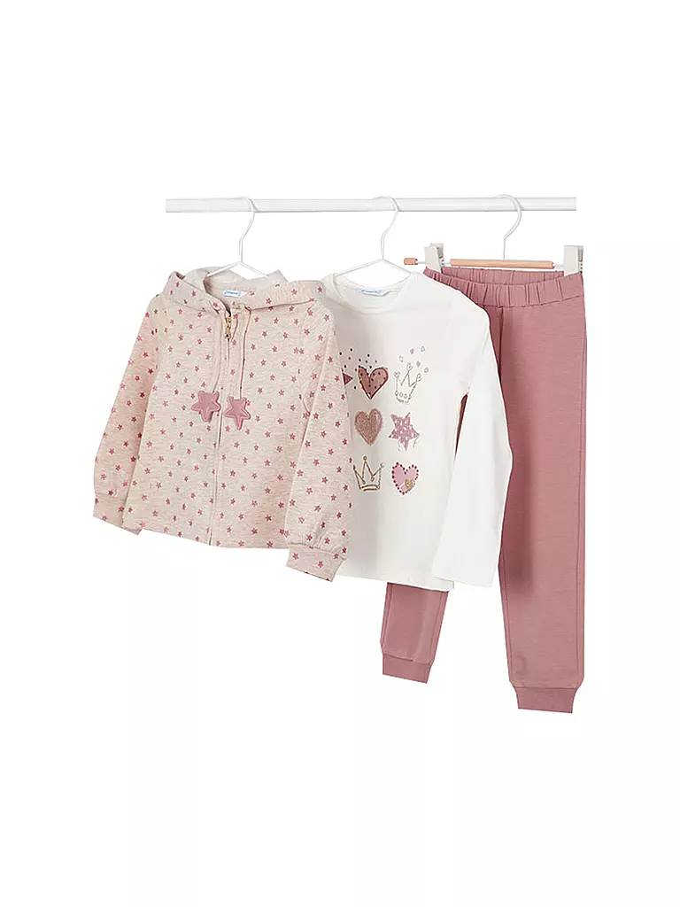 MAYORAL | Mädchen Set  3-teillig Sweatjacke, Langarmshirt und Jogginghose | Rose