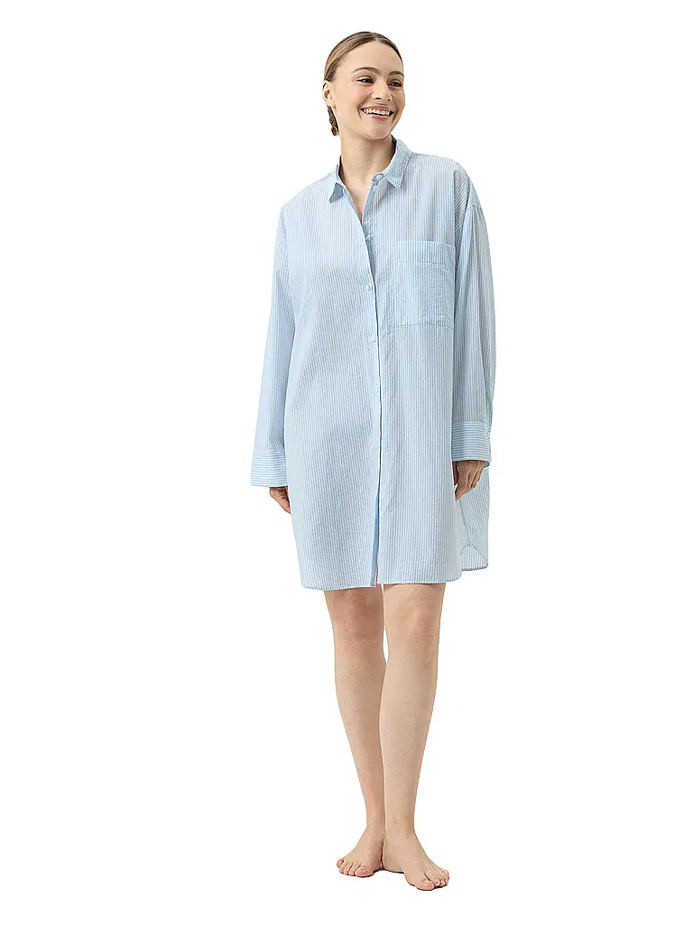 MEY | Nuisette - Sleepshirt COTTON STRIPES | hellblau