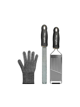 MICROPLANE | Set de râpes Gourmet avec gant de protection, 3 pièces, noir