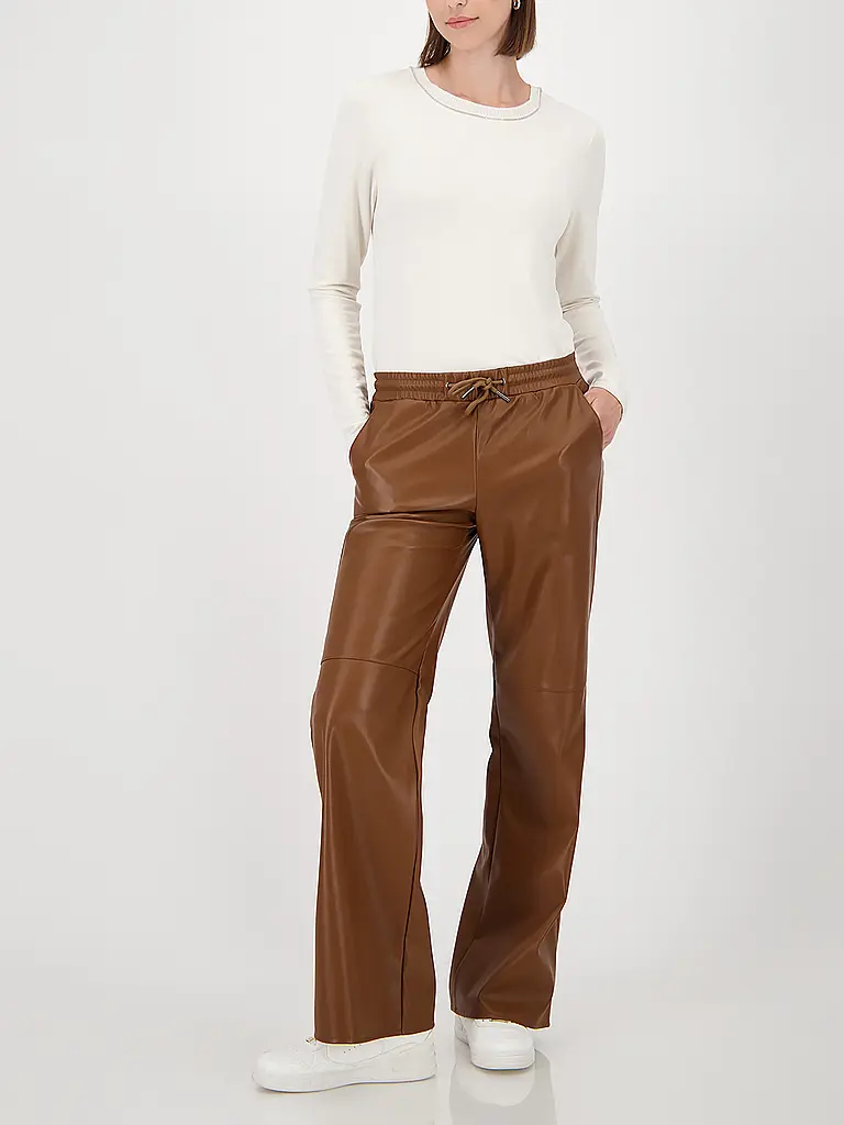 MONARI | Pantalon aspect cuir | Marron clair