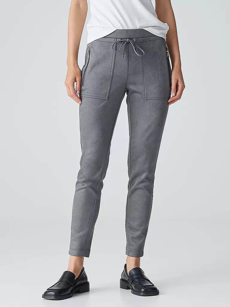 OPUS | Pantalon aspect cuir ELVINA CARGO | Gris