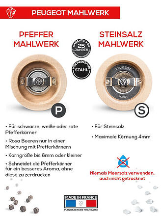 PEUGEOT | Set de moulins à poivre et à sel TAHITI LUFT 2 pièces 15cm Hêtre / Bleu clair et bleu foncé