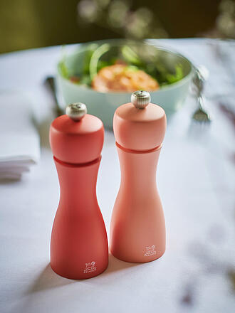 PEUGEOT | Moulin à sel/poivre 2 p. TAHITI Feu 15cm Hêtre Abricot/Rouge