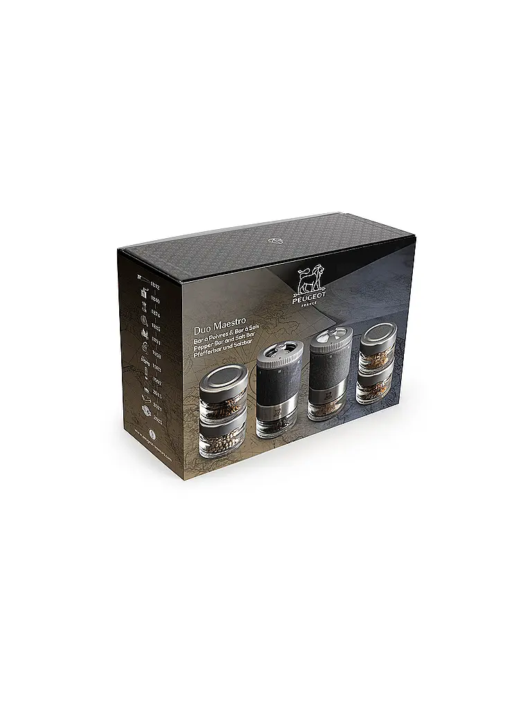 PEUGEOT | Coffret cadeau MAESTRO DUO Moulin à poivre Moulin à sel 15cm Pots à épices interchangeables Noir, Gris | Gris