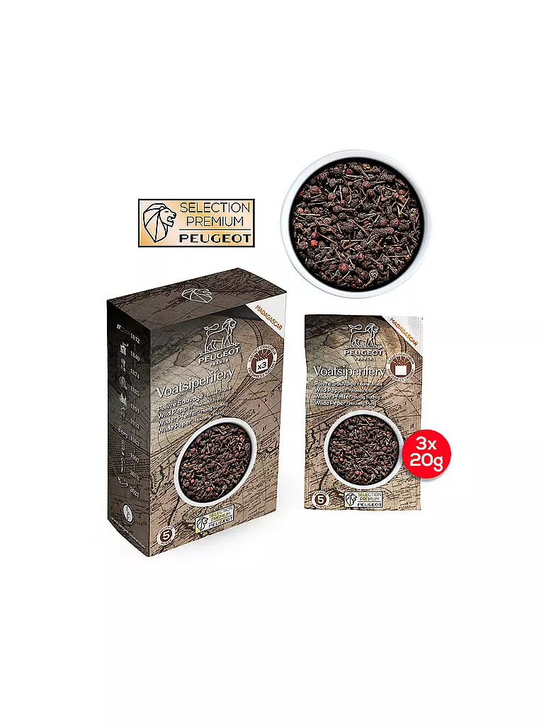 PEUGEOT | Poivre sauvage Voatsiperifery Madagascar 3x20g | Noir