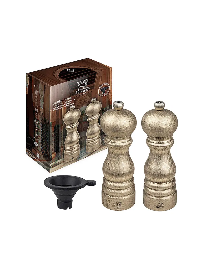 PEUGEOT | Set de moulins à sel et poivre GOLDEN PARIS 18cm en bois de hêtre doré | gold