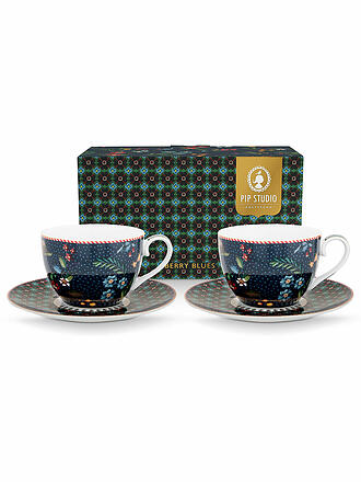PIP STUDIO | Tasse à cappuccino avec soucoupe, lot de 2 BERRY BLUES 280ml Blue