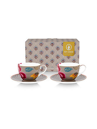 PIP STUDIO | Tasse à cappuccino avec soucoupe, lot de 2, 280 ml BLOOMING TALES Fantasy Khaki
