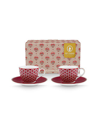 PIP STUDIO | Tasse à expresso avec soucoupe 2 pièces BLOOMING TALES 2x120ml Fantasy Rouge foncé