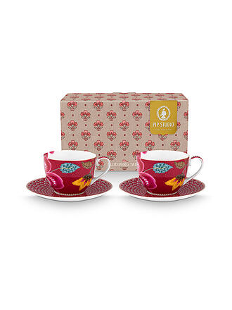 PIP STUDIO | Tasse à cappuccino avec soucoupe 2 pièces BLOOMING TALES 2x280ml Fantasy Rouge foncé