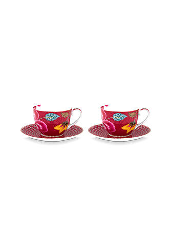 PIP STUDIO | Tasse à cappuccino avec soucoupe 2 pièces BLOOMING TALES 2x280ml Fantasy Rouge foncé