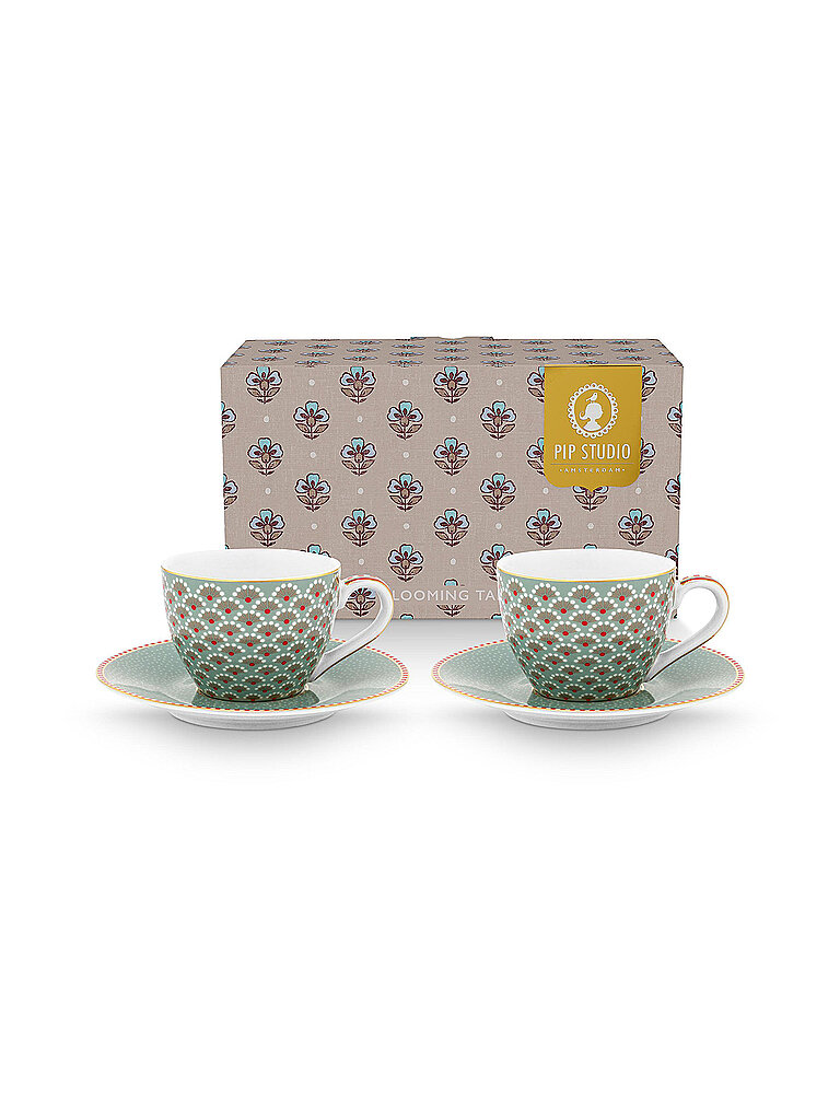 Tasse à expresso avec soucoupe, lot de 2, 120 ml BLOOMING TALES Blue bleu clair