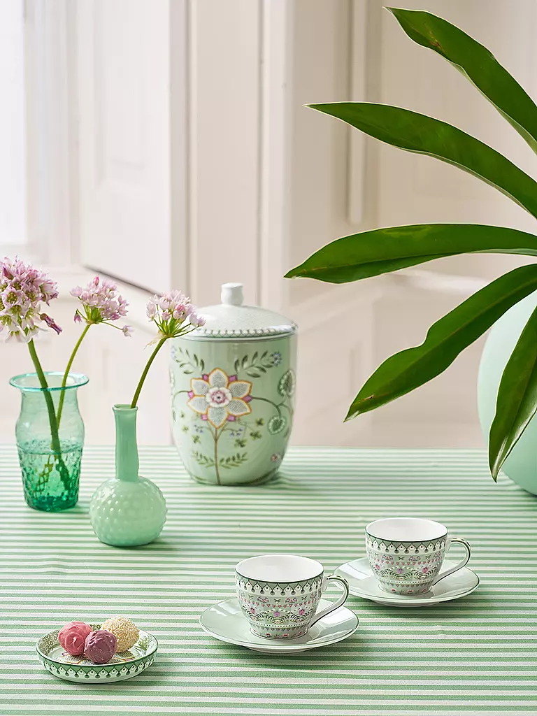 PIP STUDIO | Ensemble de 2 tasses à espresso avec soucoupes LILY & LOTUS 120 ml Vert clair | hellgrün