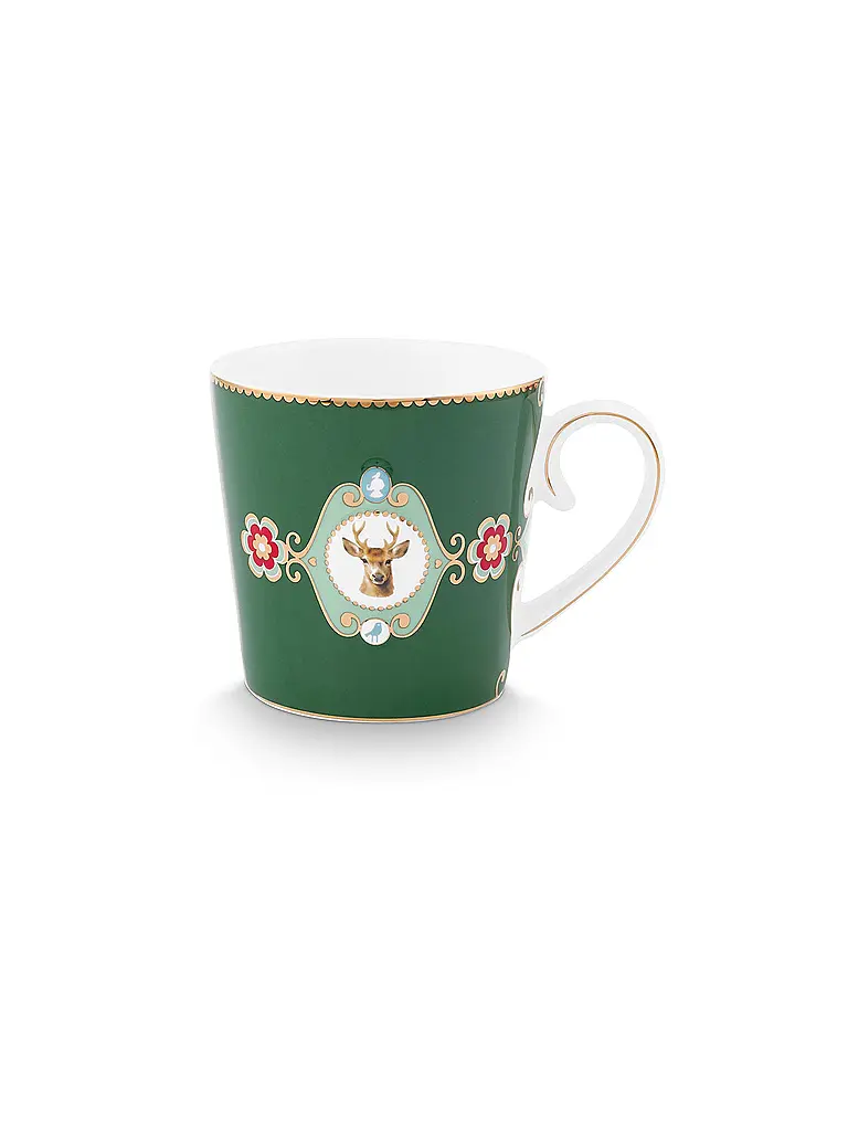 PIP STUDIO | Grand mug à anse LOVE BIRDS MEDALLION Vert foncé | dunkelgrün