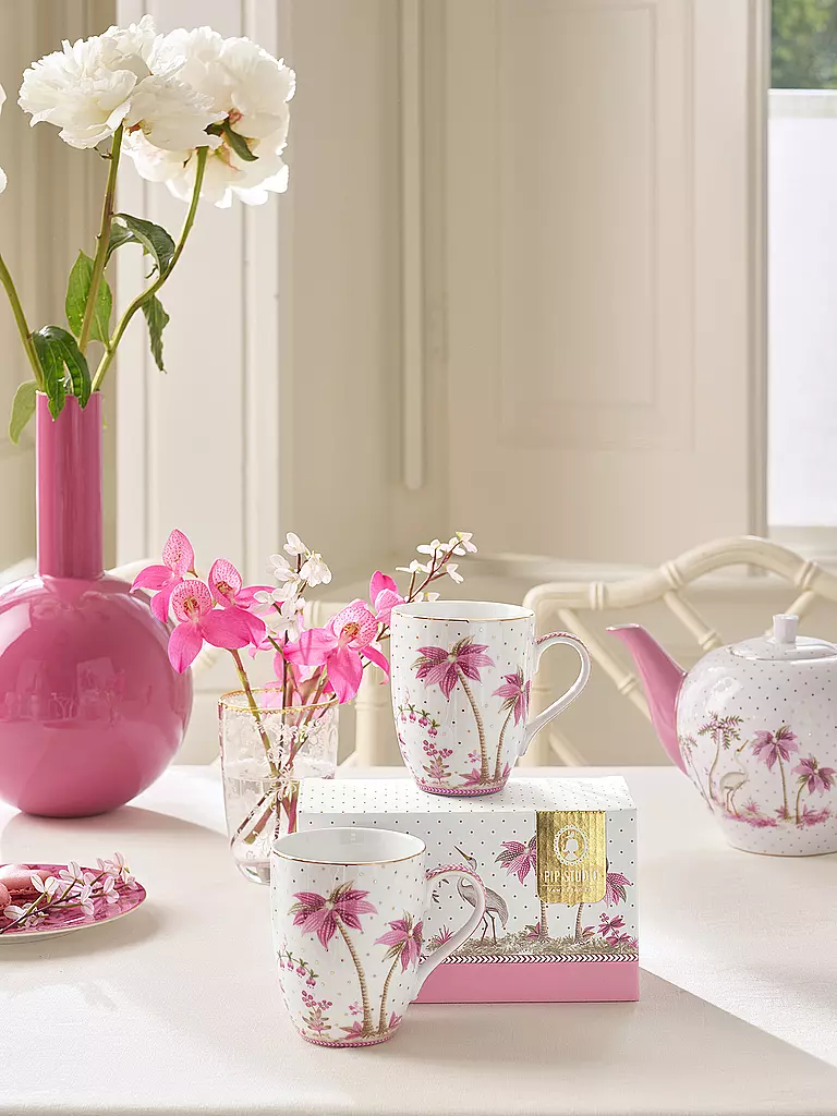 PIP STUDIO | Lot de 2 grands mugs à anse 350 ml JOLIE DOTS Or/Rose | 