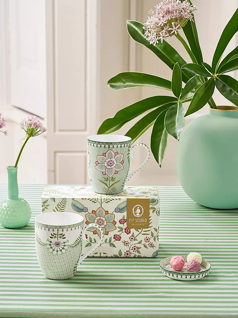 PIP STUDIO | Lot de 2 grands mugs à anse LILY & LOTUS 350 ml Vert clair | hellgrün