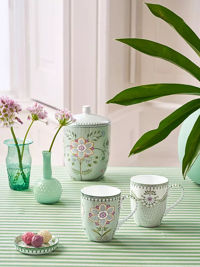 PIP STUDIO | Lot de 2 grands mugs à anse LILY & LOTUS 350 ml Vert clair | hellgrün