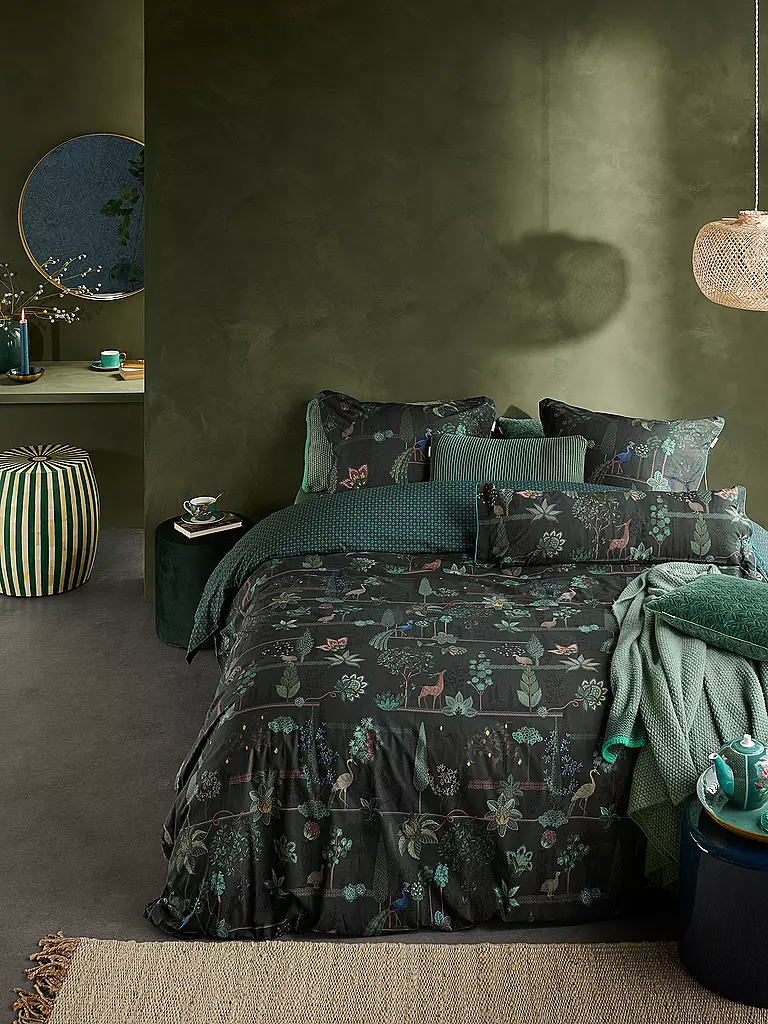 PIP STUDIO | Parure de lit en percale ALBERI 2x 70x90cm/200x200cm Vert foncé | dunkelgrün