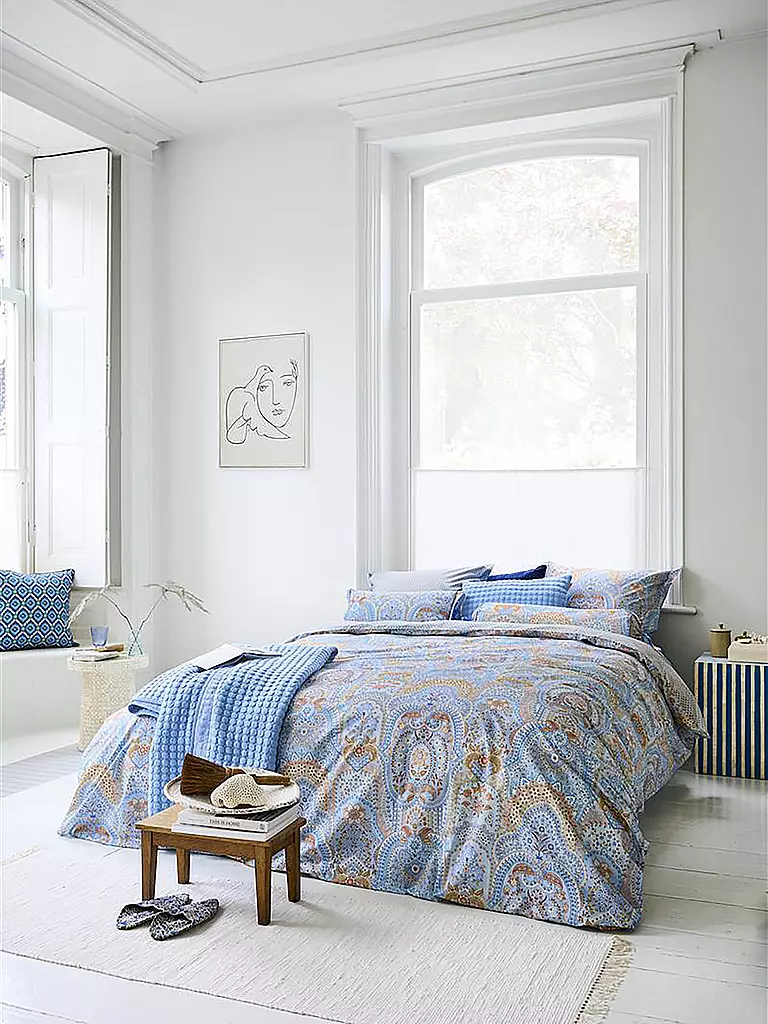 PIP STUDIO | Parure de lit en percale JABALI FLOWER 70x90cm / 140x200cm Bleu | Bleu