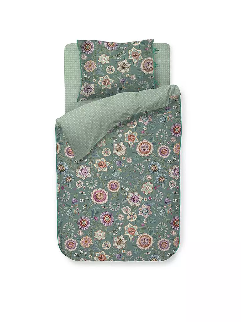 PIP STUDIO | Parure de lit en percale VIVA LAS FLORES 70x90cm/140x200cm Vert | Vert foncé