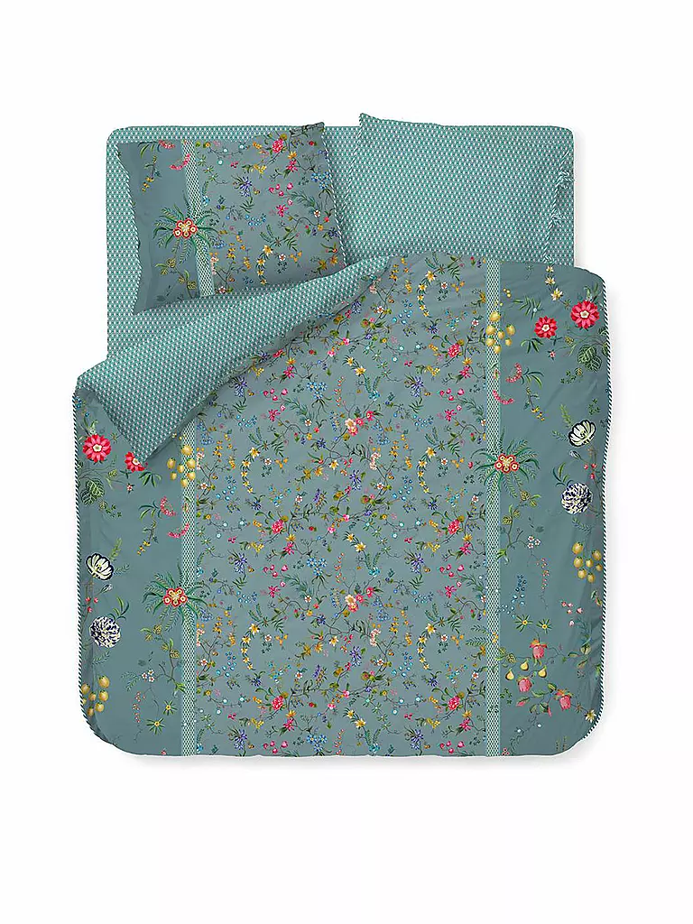 PIP STUDIO | Perkal Bettwäsche Petites Fleurs 2x 70x90cm / 200x200cm Bleu | petrol