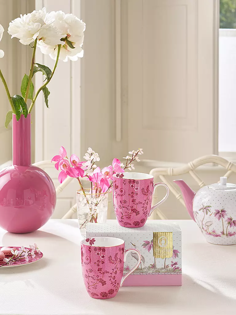 PIP STUDIO | Set de 2 grands mugs à anse 350 ml JOLIE Flowers Pink | 