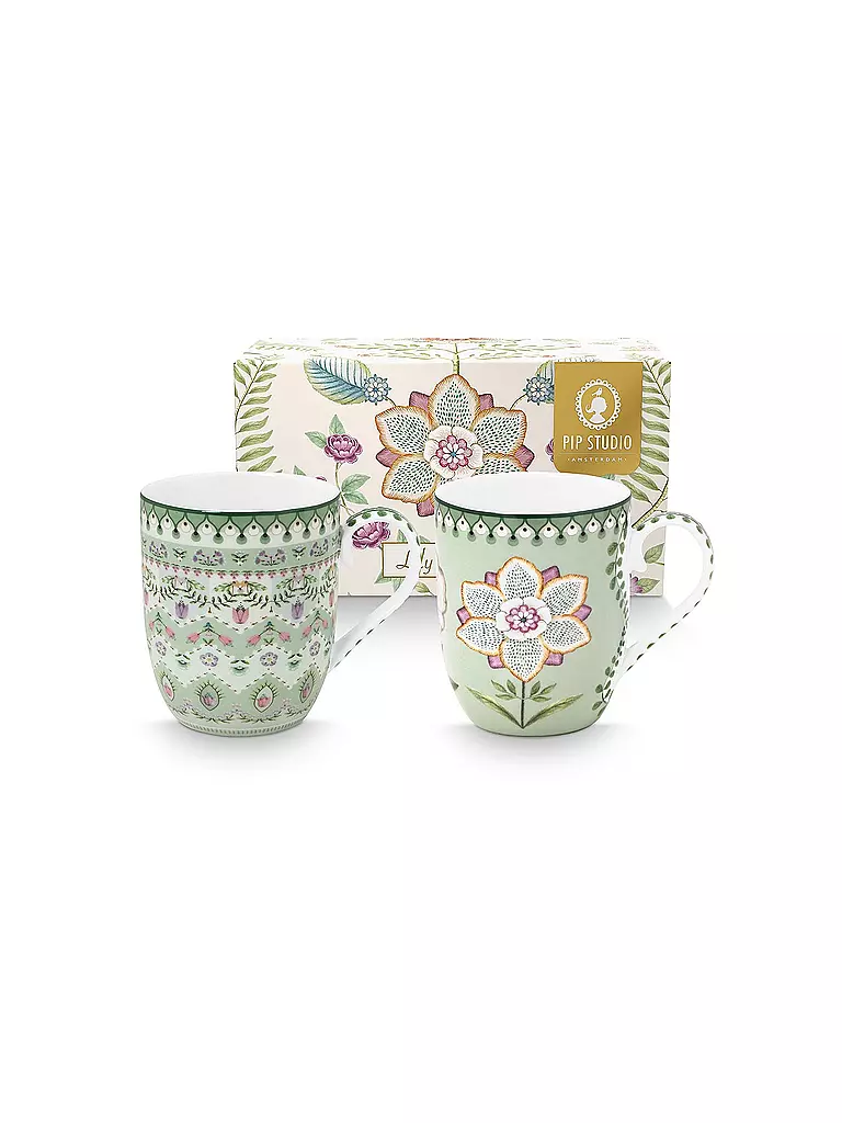 PIP STUDIO | Set de 2 petits mugs à anse LILY & LOTUS 145ml Vert clair | Vert clair