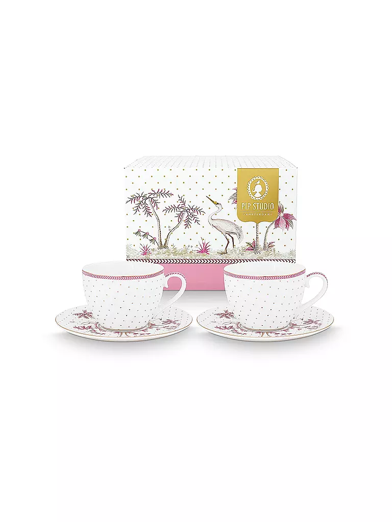 PIP STUDIO | Tasse à cappuccino avec soucoupe, lot de 2, 120 ml JOLIE DOTS Or/Rose | weiss