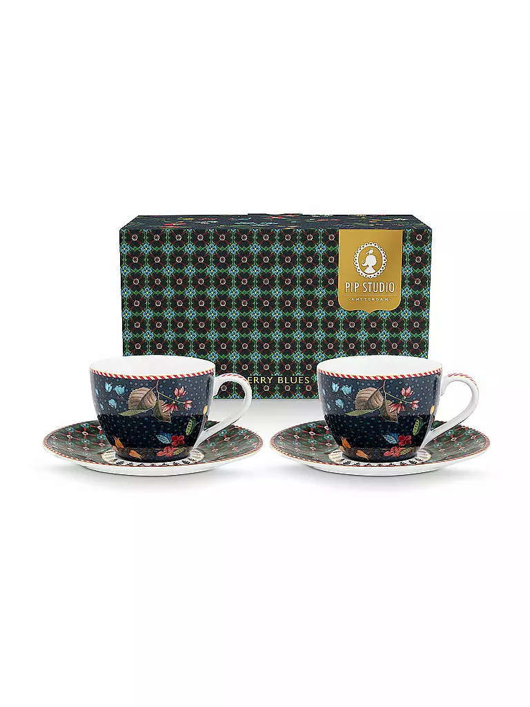PIP STUDIO | Tasse à expresso avec soucoupe, lot de 2 BERRY BLUES 120 ml, bleu | dunkelblau