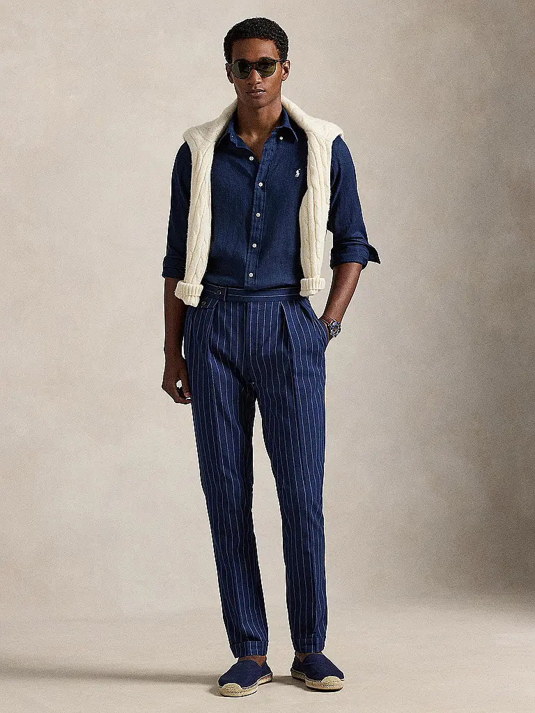 POLO RALPH LAUREN | Chemise en lin coupe personnalisée | Bleu foncé