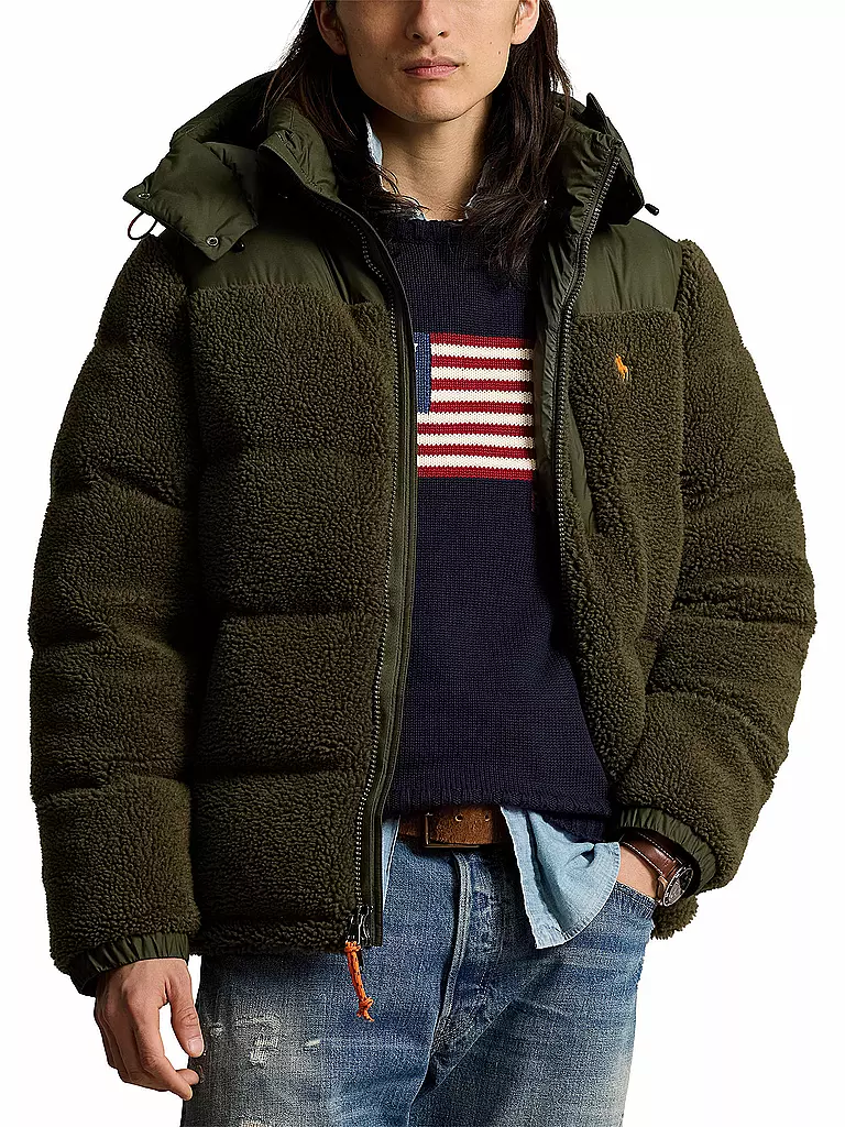 POLO RALPH LAUREN | Daunenjacke in Felloptik ELCAP TEDDY | Olive