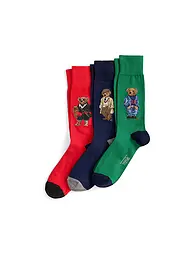 POLO RALPH LAUREN | Lot de 3 paires de chaussettes vert / marine / rouge | Multicolore