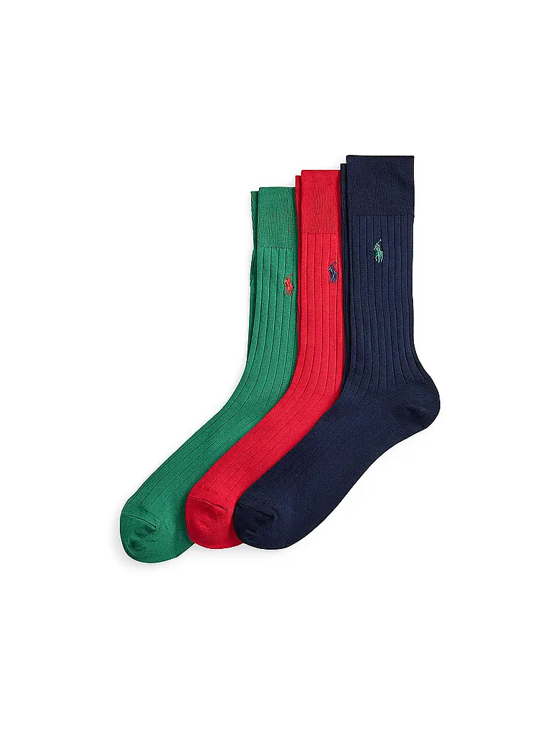 POLO RALPH LAUREN | Lot de 3 paires de chaussettes vert / rouge / marine | Multicolore
