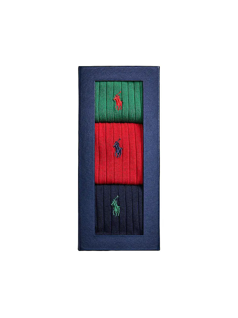 POLO RALPH LAUREN | Lot de 3 paires de chaussettes vert / rouge / marine | Multicolore