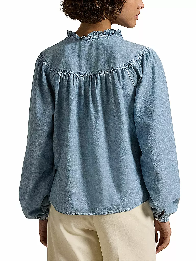 POLO RALPH LAUREN | Nom du produit: Bluse
Marque: POLO RALPH LAUREN
Couleur: bleu
Catégories: Mode,Femme

Longueur des manches: Manches longues
Matière: Coton
Forme du col: Col montant
Motif: Uni
Coupe (vêtement d'extérieur): Regular
Style: Casual
Détails: Fronces,Volan | 