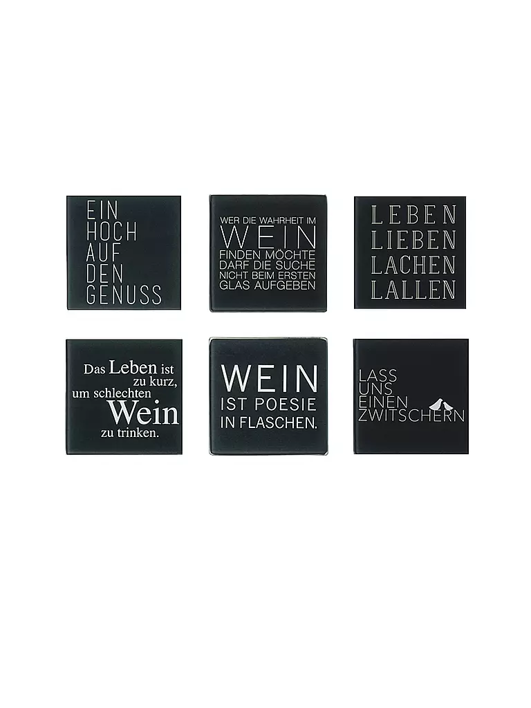 RAEDER | Set de 6 sous-verres WEIN TEXT 10x10cm Noir | schwarz