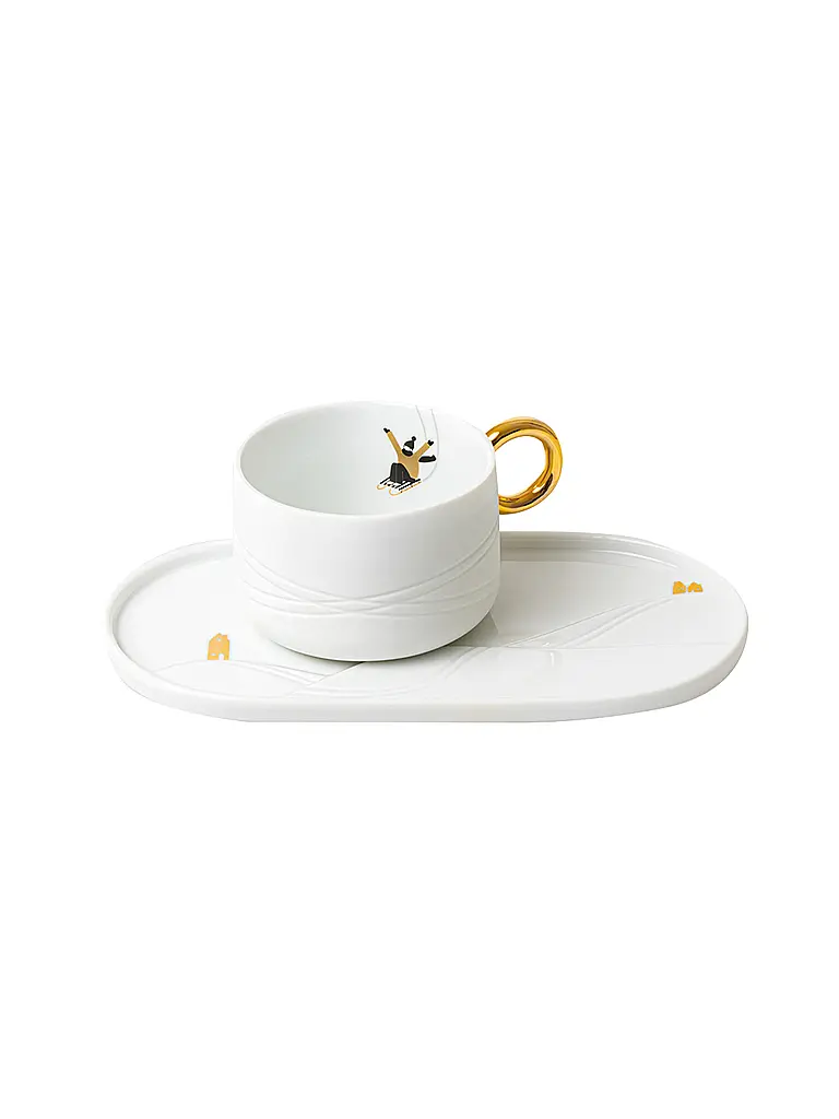 RAEDER | Tasse mit Servierplatte Schneetag Schlittenfahreb | Blanc
