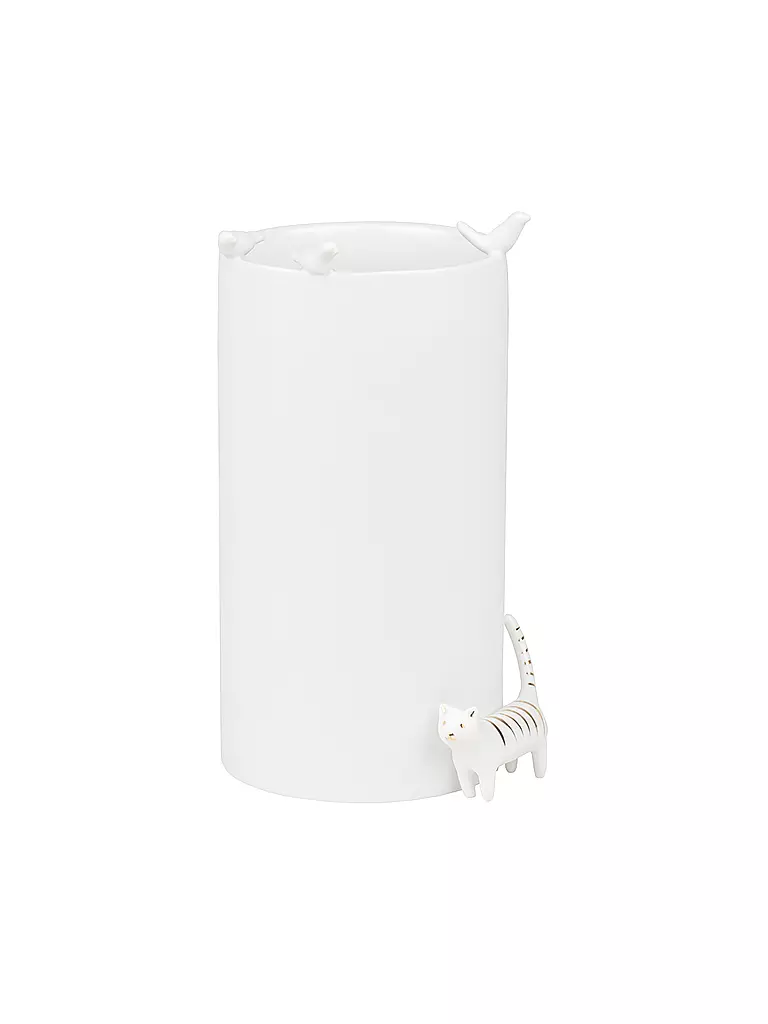 RAEDER | Vase vol d'oiseaux et chat 9x18cm | weiss