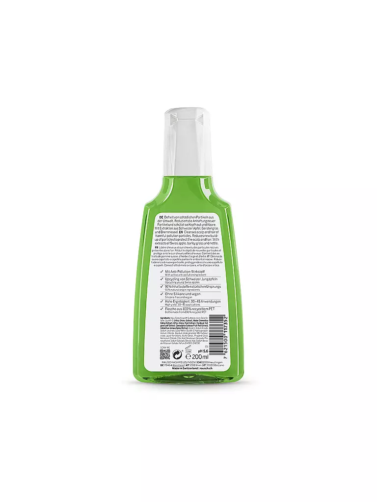 RAUSCH | Soin capillaire - Shampooing antipollution à la pomme suisse 200ml | Aucune couleur