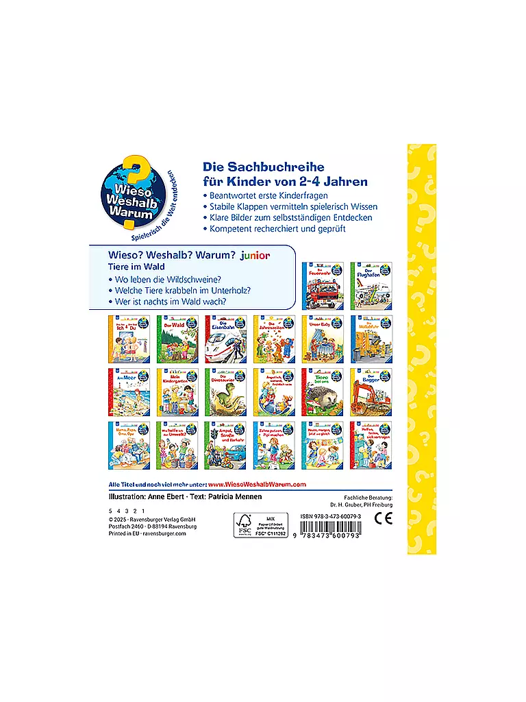 RAVENSBURGER | Livre - Wieso Weshalb Warum Junior - Animaux dans la forêt, Patrizia Mennen | keine Farbe