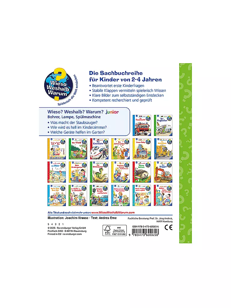 RAVENSBURGER | Livre - Wieso Weshalb Warum Junior - Perceuse, Lampe, Lave-vaisselle, Andrea Erne | keine Farbe