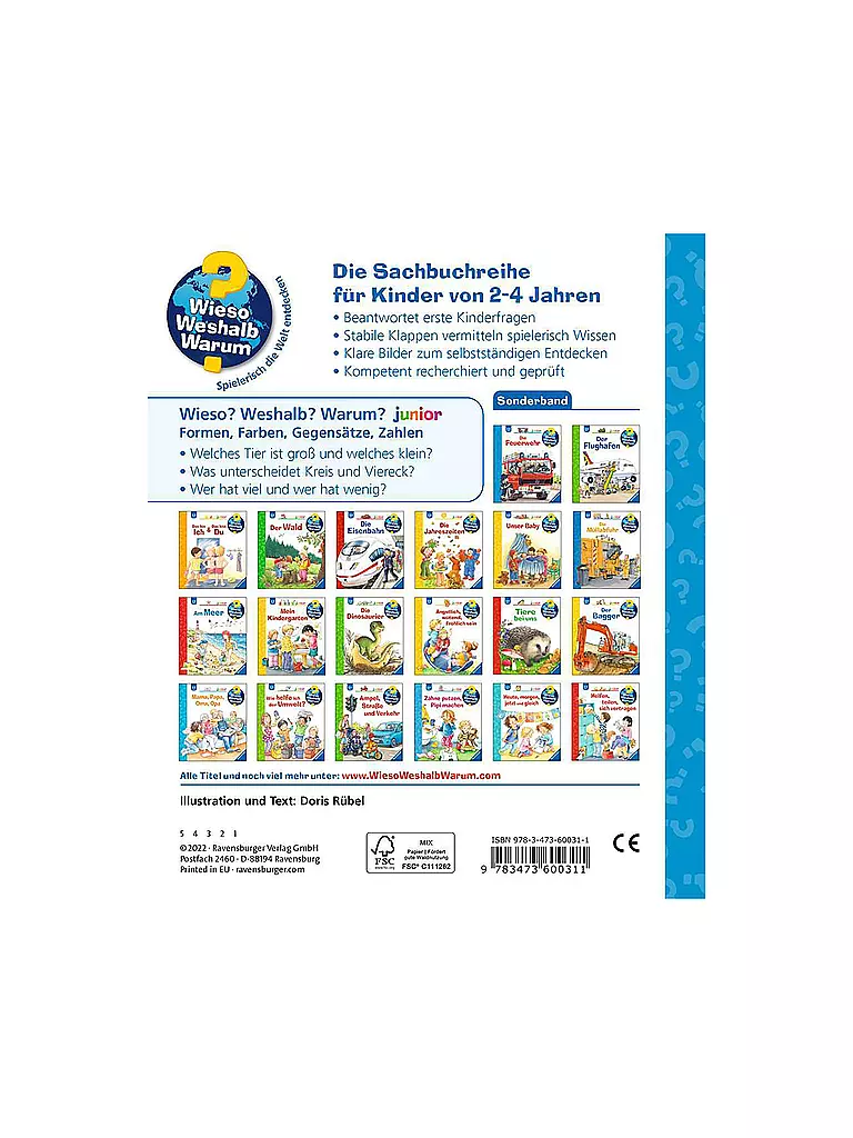 RAVENSBURGER | Livre - Wieso Weshalb Warum Sonderband junior : Connais-tu les formes, les couleurs, les contraires, les chiffres | Aucune couleur