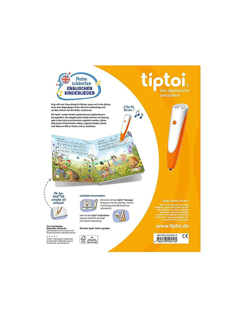 RAVENSBURGER | TIPTOI Livres de chansons - Mes plus belles chansons enfantines anglaises | Multicolore